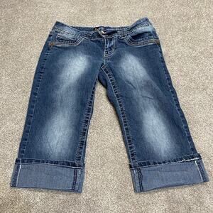 Y2K 00s streetwear grunge Whiskered Distressed Angels Capri Bermuda Shorts Sz 9